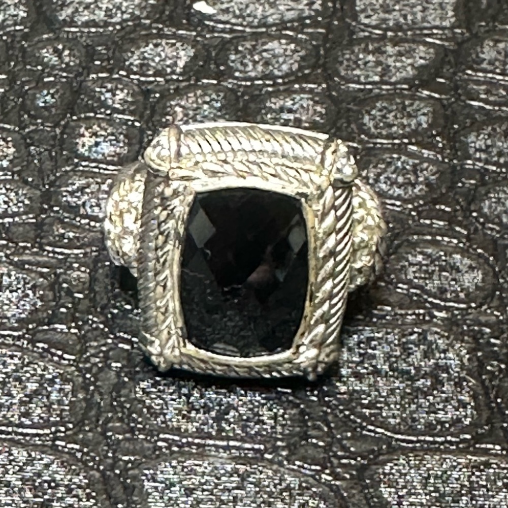 JUDITH RIPKA Sterling Silver Black Onyx & CZ Ring Size 6.5